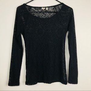 Mudd Long Sleeved Laced Mesh Top, Black. Size Med